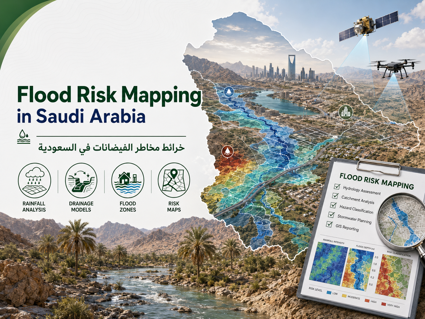 خرائط مخاطر الفيضانات في السعودية باستخدام الأقمار الصناعية ونظم GIS