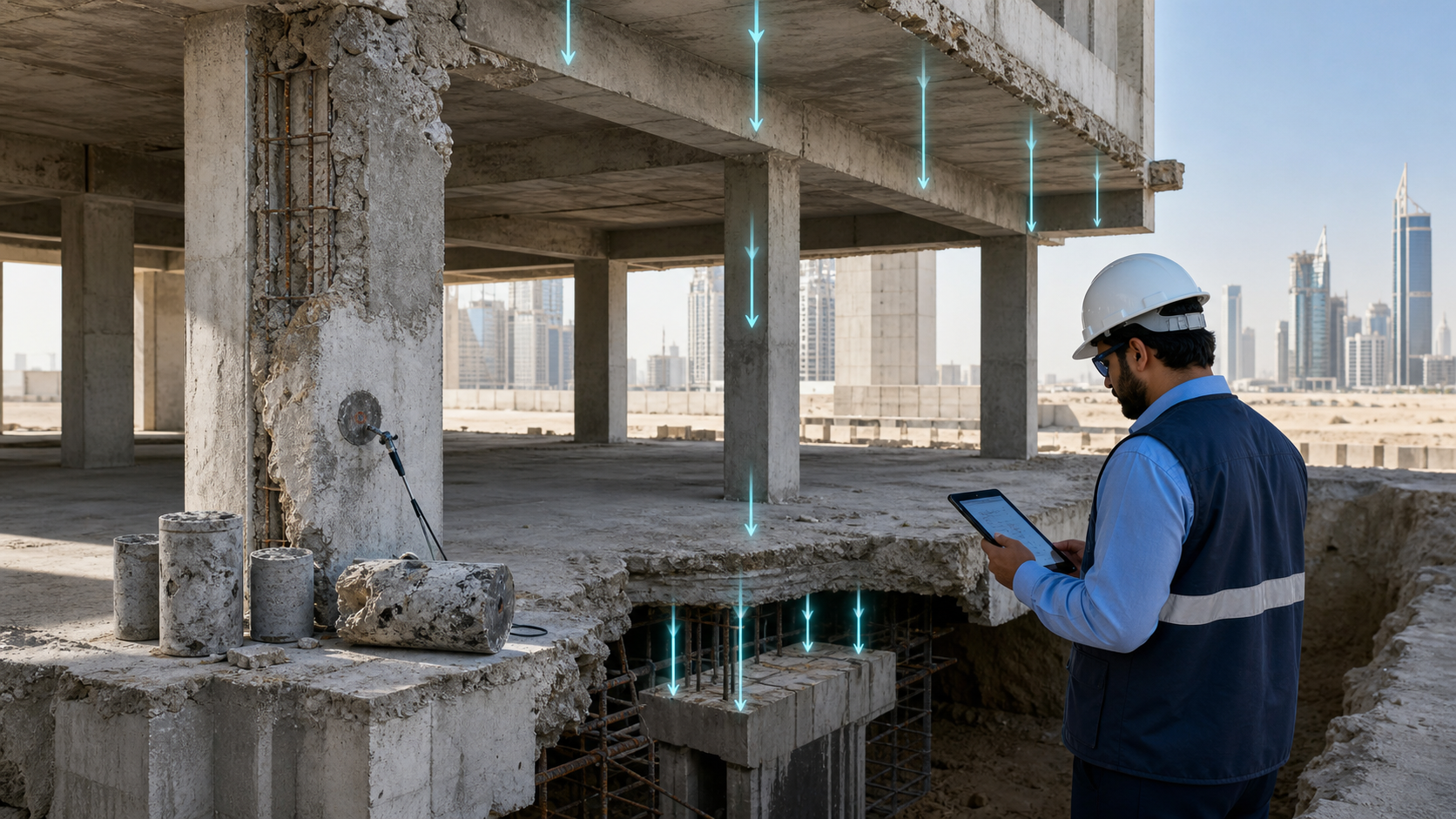 رسم هندسي توضيحي حول فهم قدرة التحمل والعمر الافتراضي للمبنى